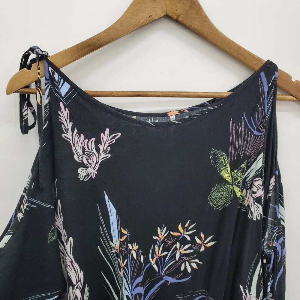 Free People Black Floral One-Shoulder Cold-Shoulder Dress